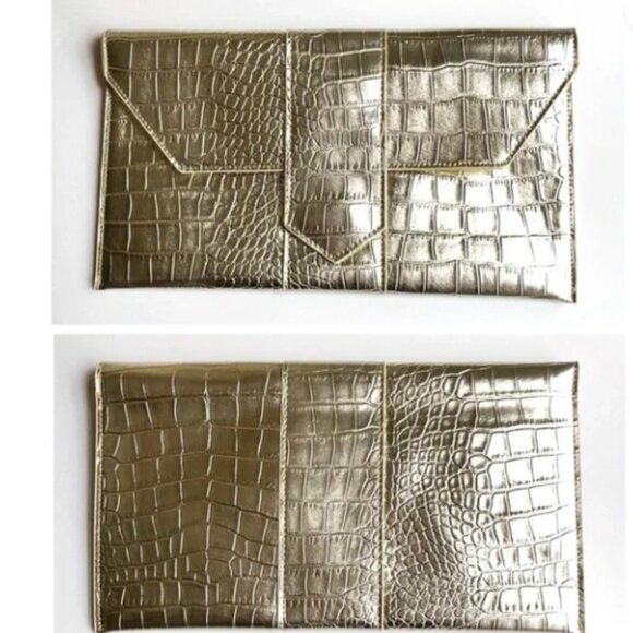 NWT JJ Winters Nikki Metallic Crocodile Clutch Vegan Leather - Picture 10 of 11